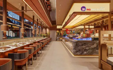 ING BBQ 自助烤肉餐厅的用餐区和自助餐台